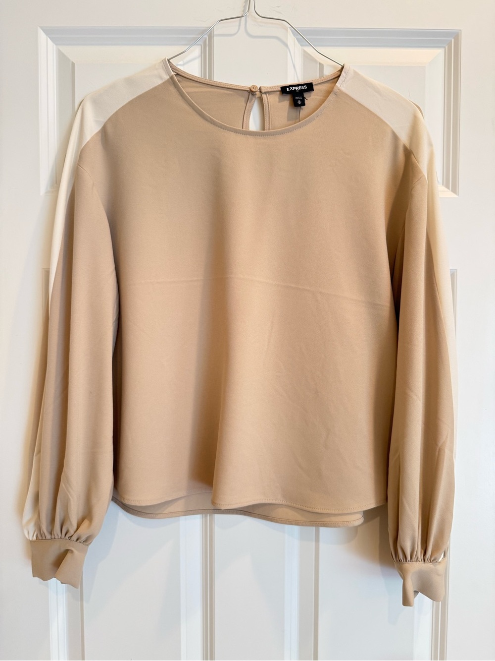 Express Two-Tone Beige and ivory Long-Sleeve Blouse